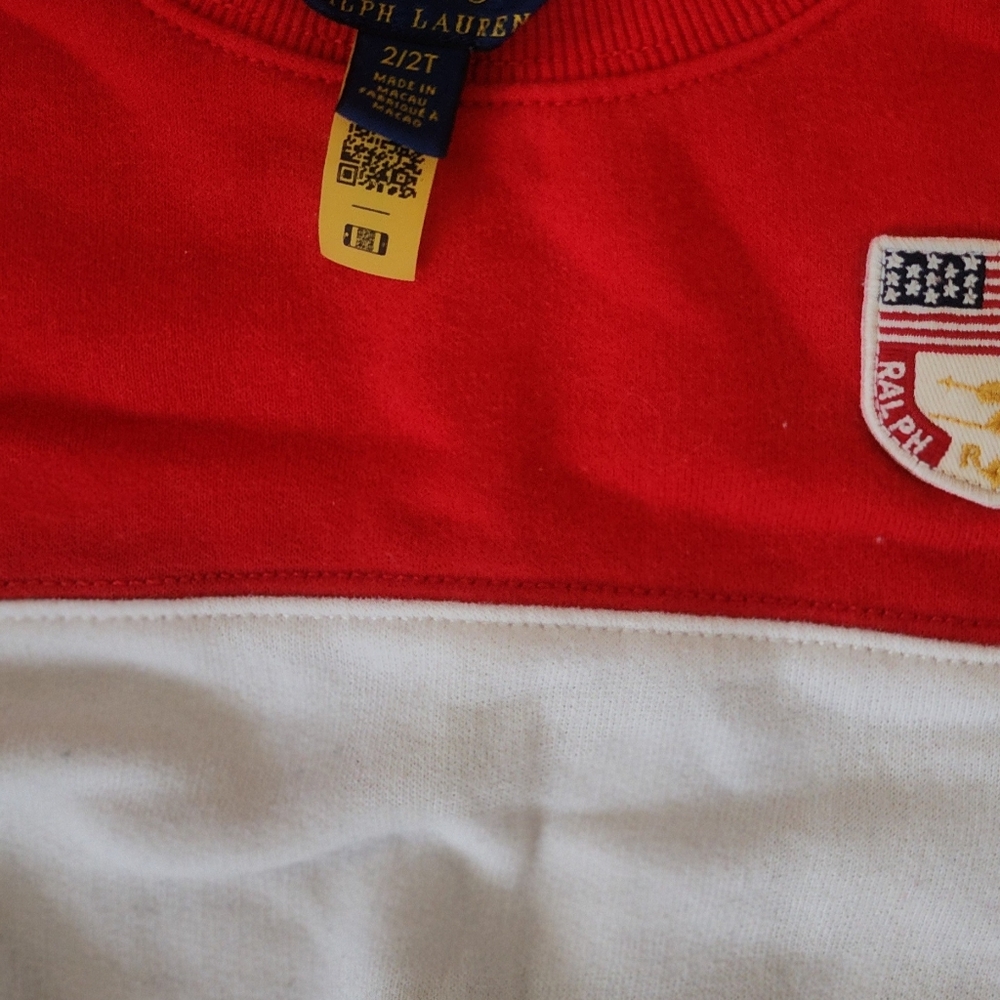 Polo Ralph Lauren Girls Sweater 2T Red and White With Logo and Patchwork